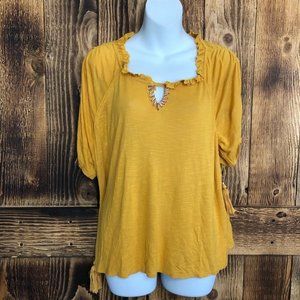 Anthro Postmark Mustard Ruffle Tassel Blouse - XS